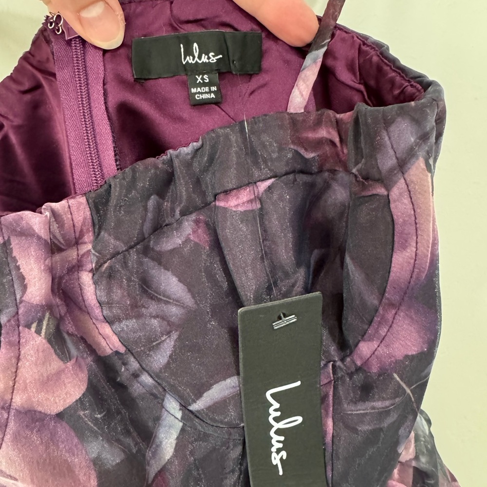 Lulu’s NWT XS Midnight Beauty Black And Purple Floral Print Bustier Mini Dress - Picture 8 of 9